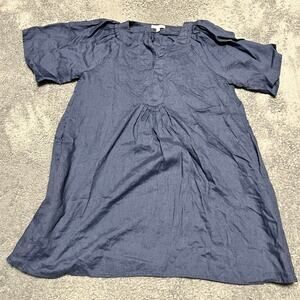Miou Muse Dress Womens Large Blue Linen Mini Pockets